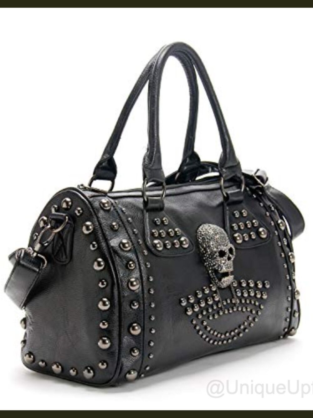 Faux Leather Skull Doctor Handbag Studded Shoulder Bag Large Capacity Gothic